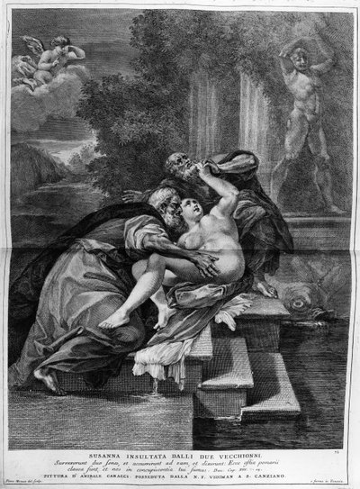 Susanna e i vecchioni, inciso da Pietro Monaco, c.1740 da Annibale Carracci